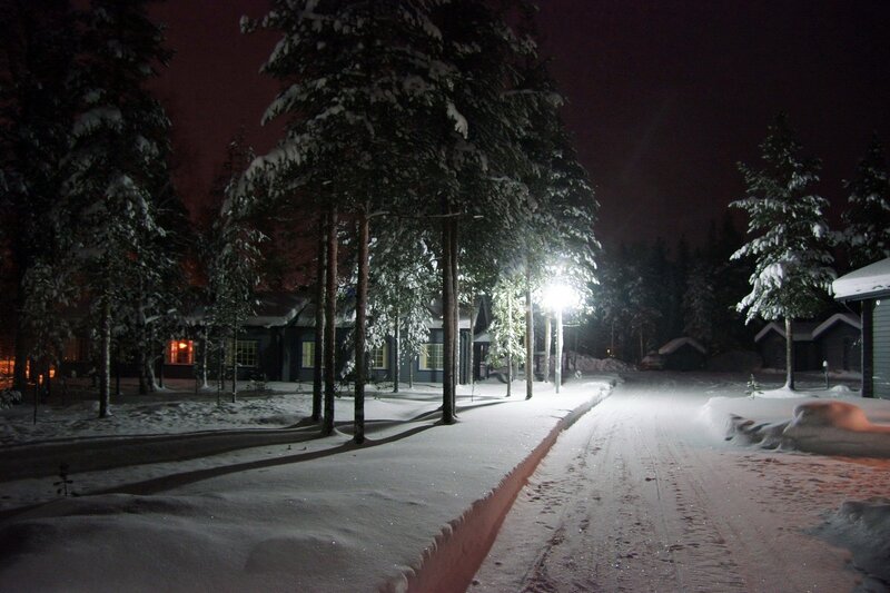 Snow-covered Road at Night — White, Quiet