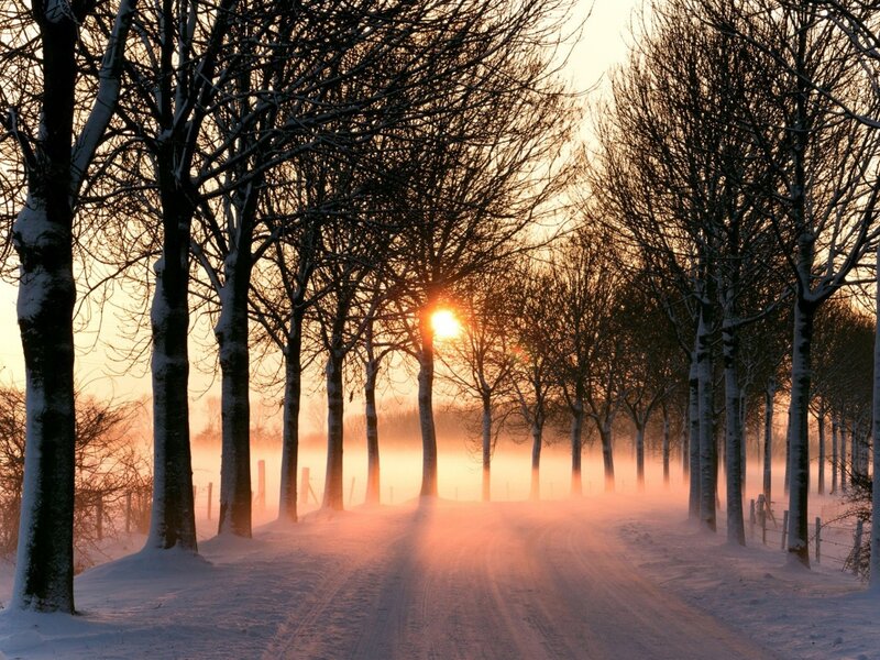Snow-covered Road at Sunrise — Orange