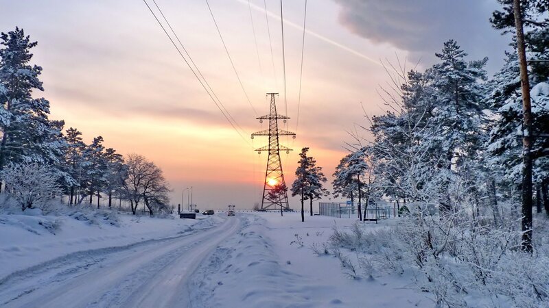 Snow-covered Road at Sunset — White, Serene