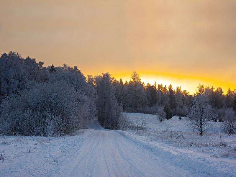 Snow-covered Road at Sunset — White