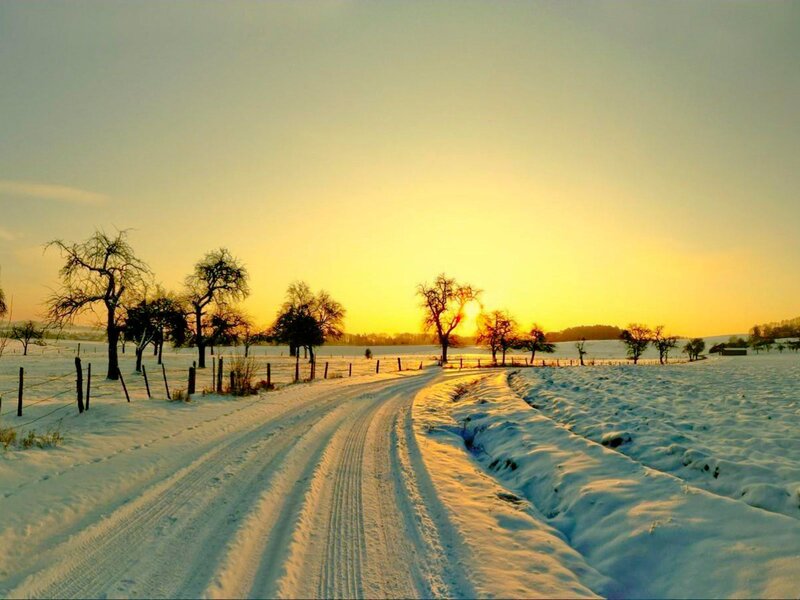 Snow-covered Road at Sunset — Yellow