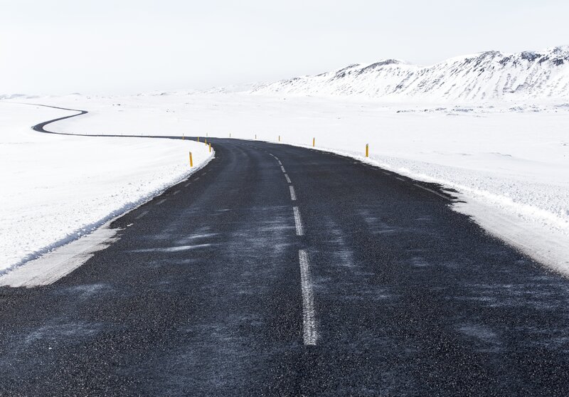 Snow-covered Road — Black, Serene, Winter, Photograph, Mountains