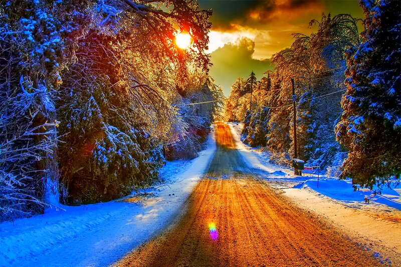 Snow-covered Road — Blue, Dramatic