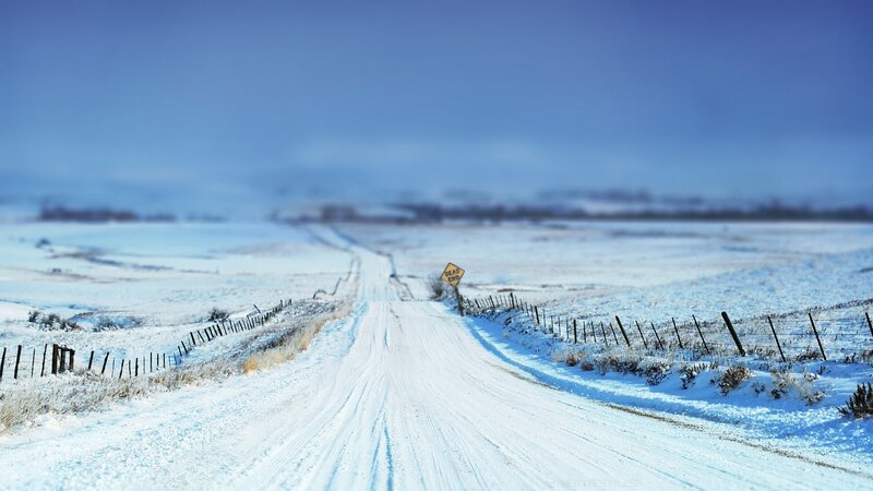 Snow-covered Road — Blue, Serene, Winter, Photograph