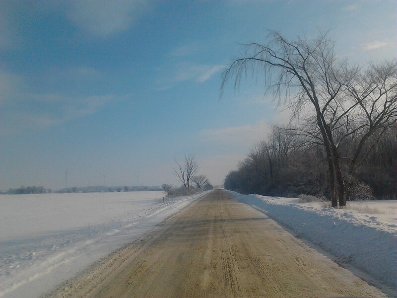 Snow-covered Road — Blue, Serene, Winter, Photograph, Trees, Fields