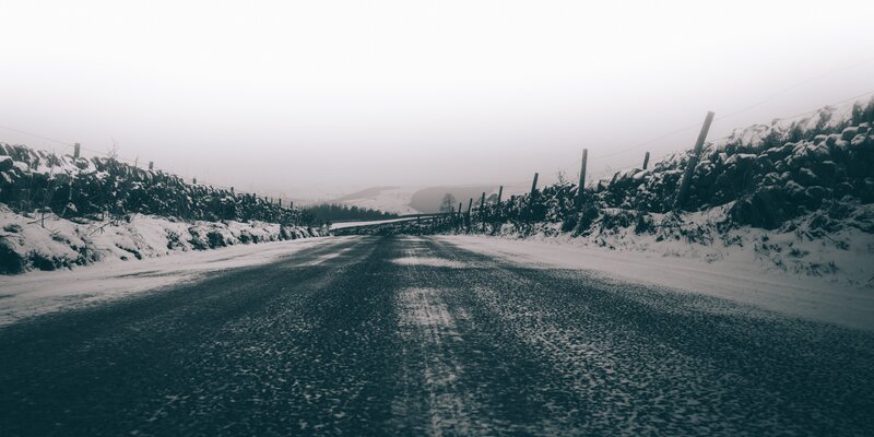 Snow-covered Road — Gray, Dreary
