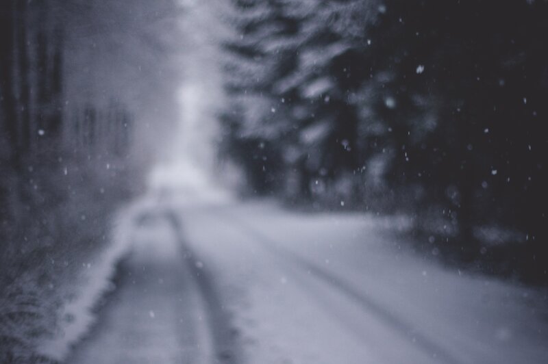 Snow-covered Road in Forest — Gray, Dreary, Winter