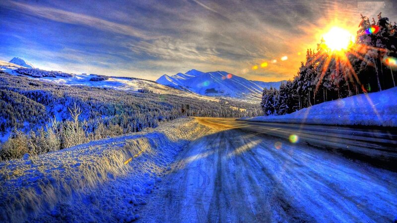 Snow-covered Road in Mountains — Blue, Dramatic