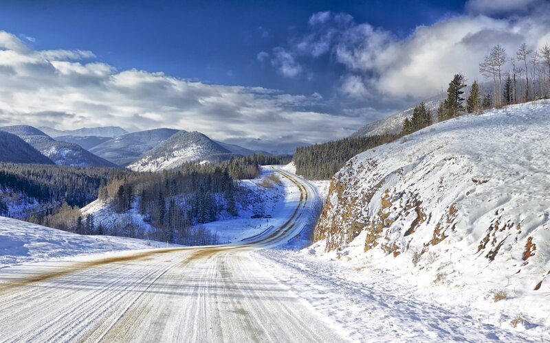 Snow-covered Road in Mountains — Blue, Serene, Winter