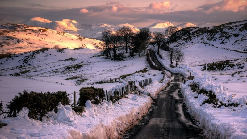 Snow-covered Road in Mountains — White, Serene