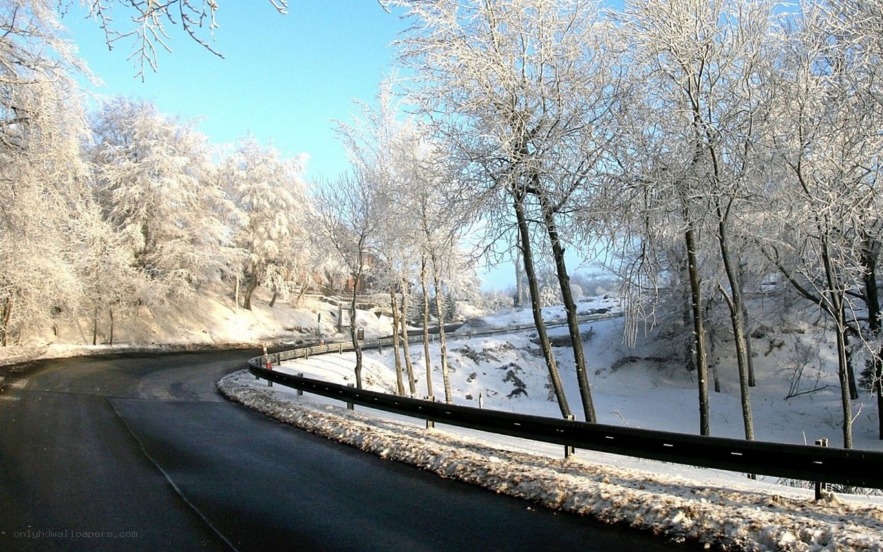 Snow-covered road in winter