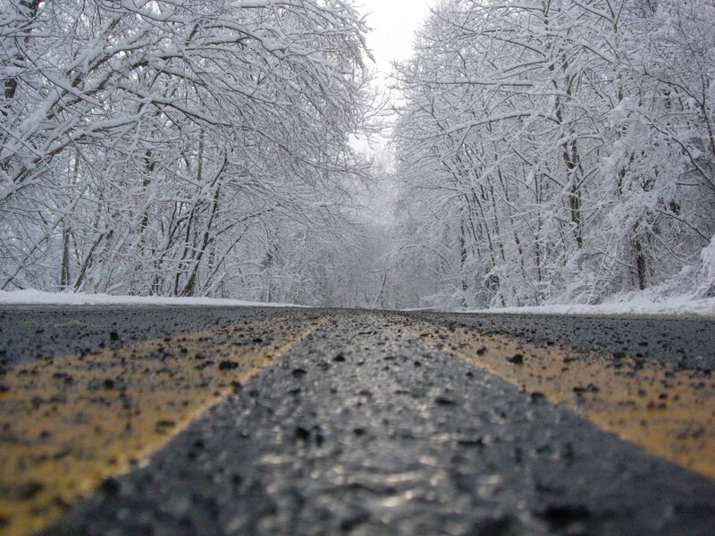 snow-covered road in winter