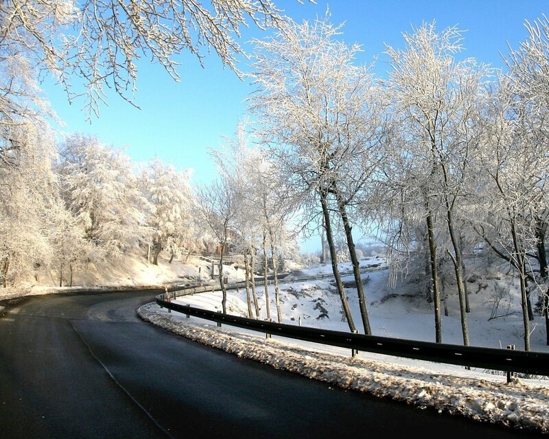 Snow-covered road in winter