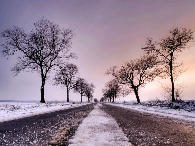 Snow-covered Road — Purple, Serene, Winter, Photograph