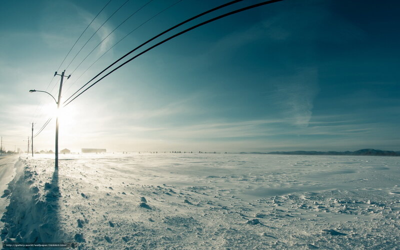 Snow-covered Road — White, Cold, Winter, Photograph, Power Lines
