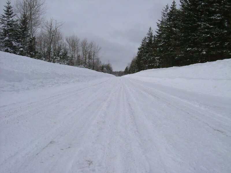 Snow-covered Road — White, Cold, Winter, Photograph, Trees, Snowbanks