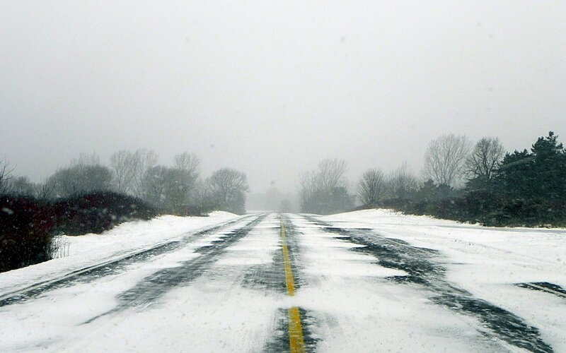 Snow-covered Road — White, Dreary