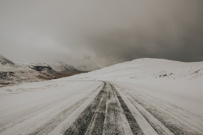 Snow-covered Road — White, Dreary, Winter, Photograph