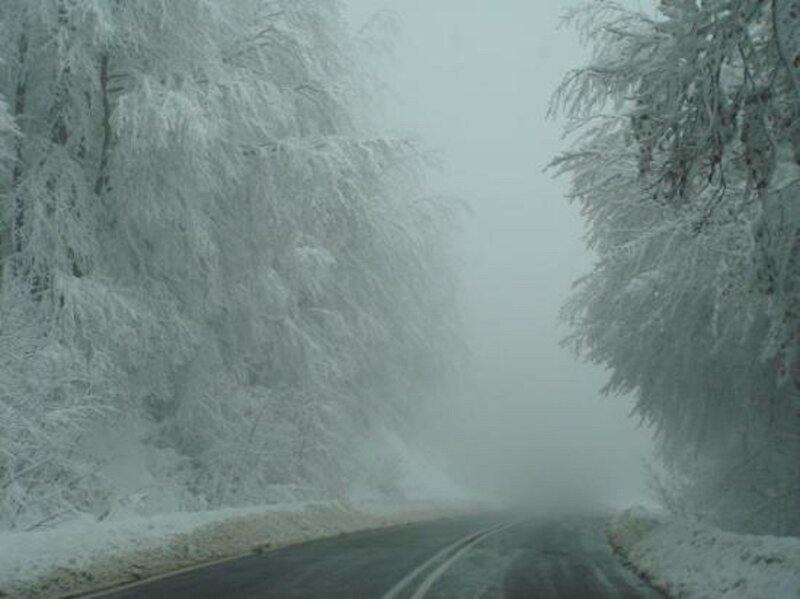 Snow-covered Road — White, Misty