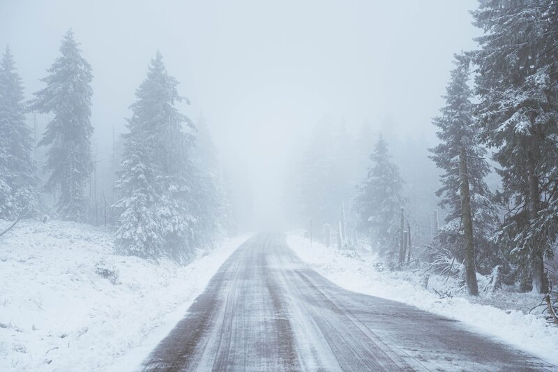 Snow-covered Road — White, Misty, Winter