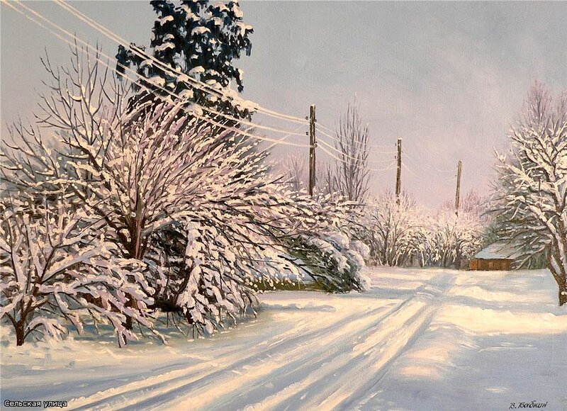 Snow-covered Road — White, Serene, Winter, Painting