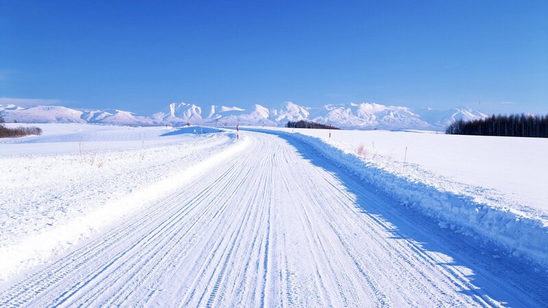 Snow-covered Road — White, Serene, Winter, Photograph, Mountains