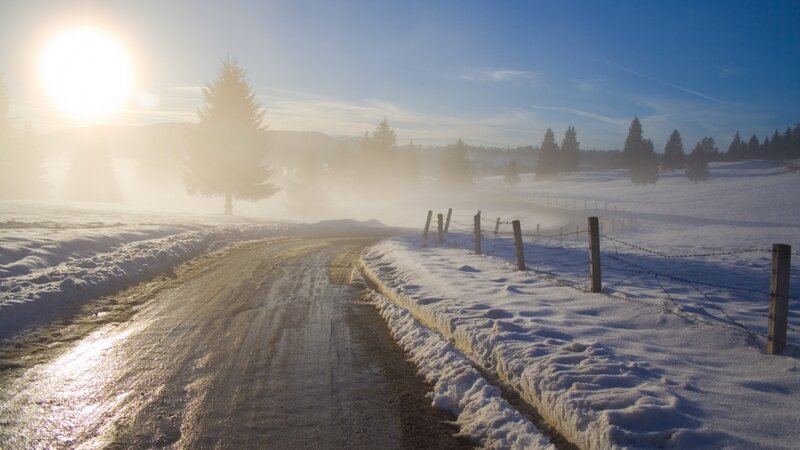 Snow-covered Road — White, Serene, Winter, Photograph, Sun