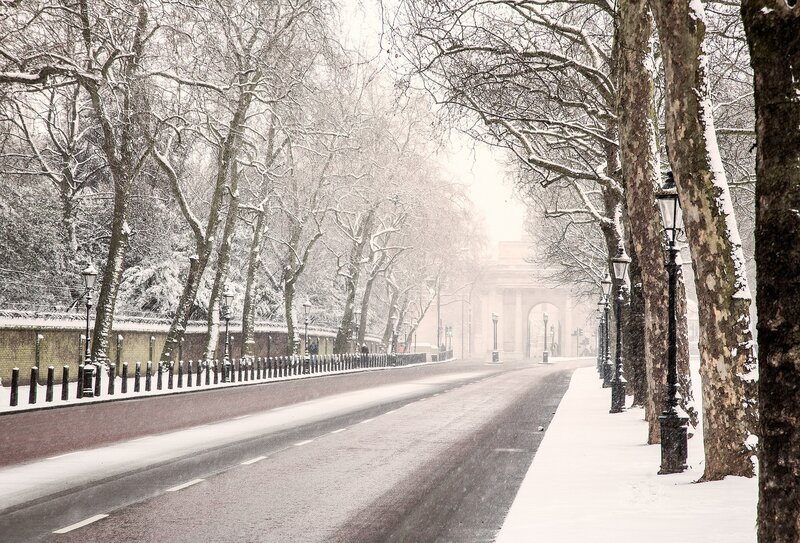 Snow-covered Road with Arch