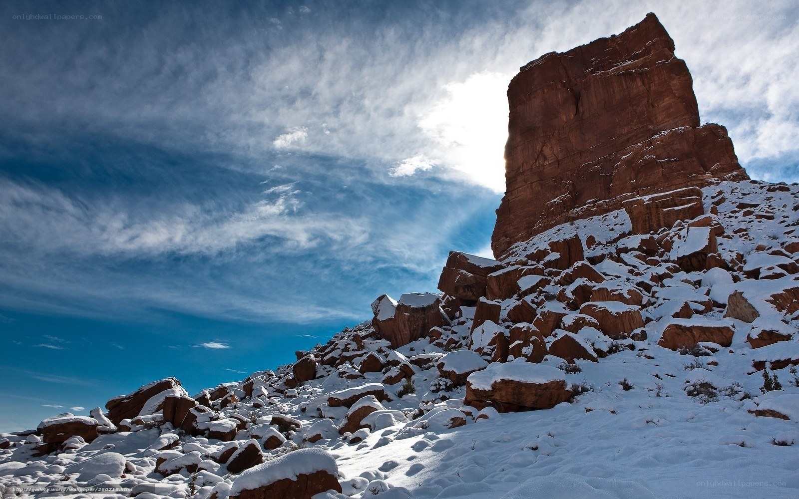 Snow-covered rock formation