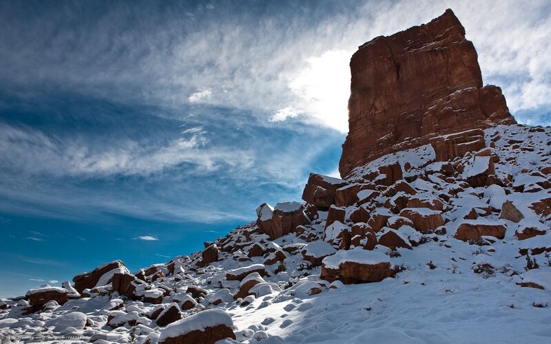 Snow-covered Rock Formation — Blue, Dramatic