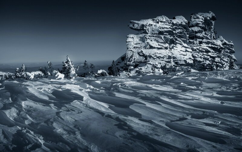 Snow-covered Rock Formation — White, Dramatic
