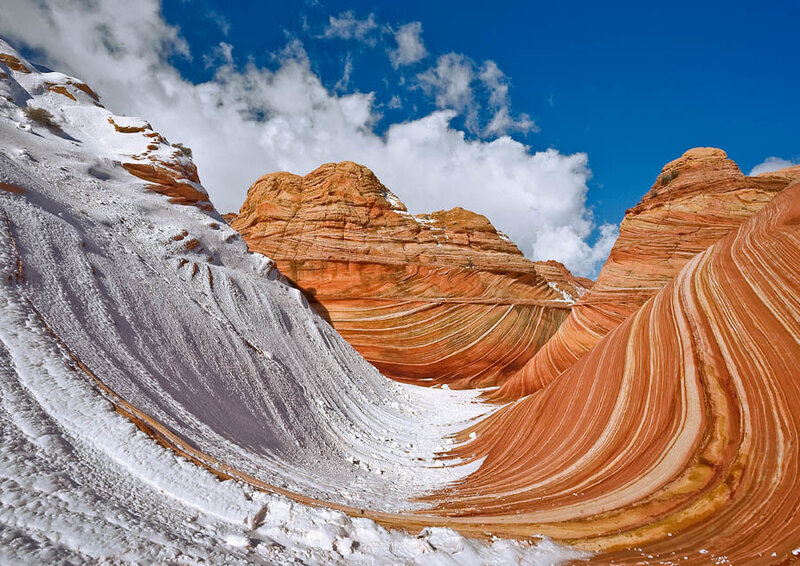 Snow-covered rock formations