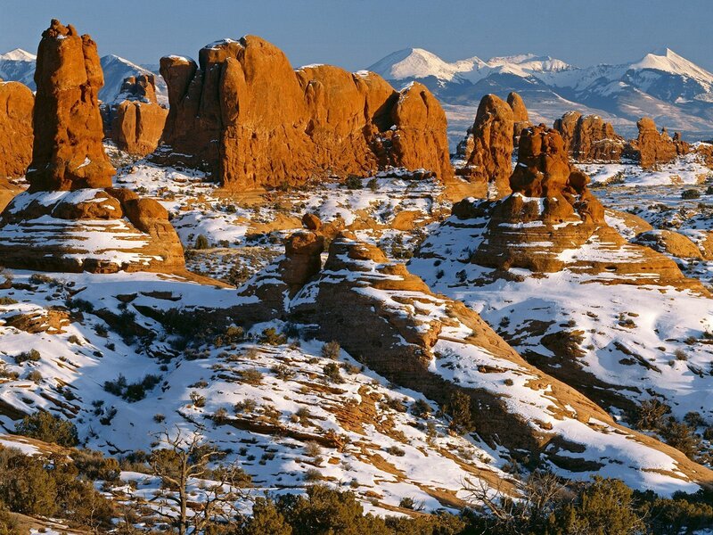 Snow-covered rock formations