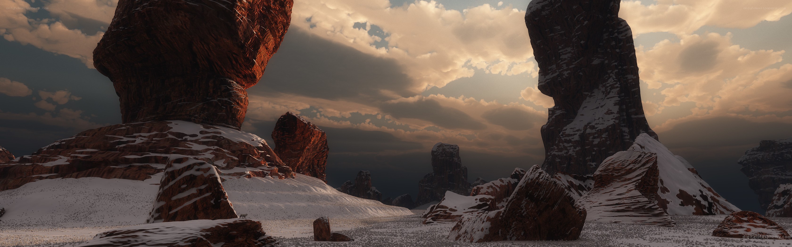snow-covered rock formations