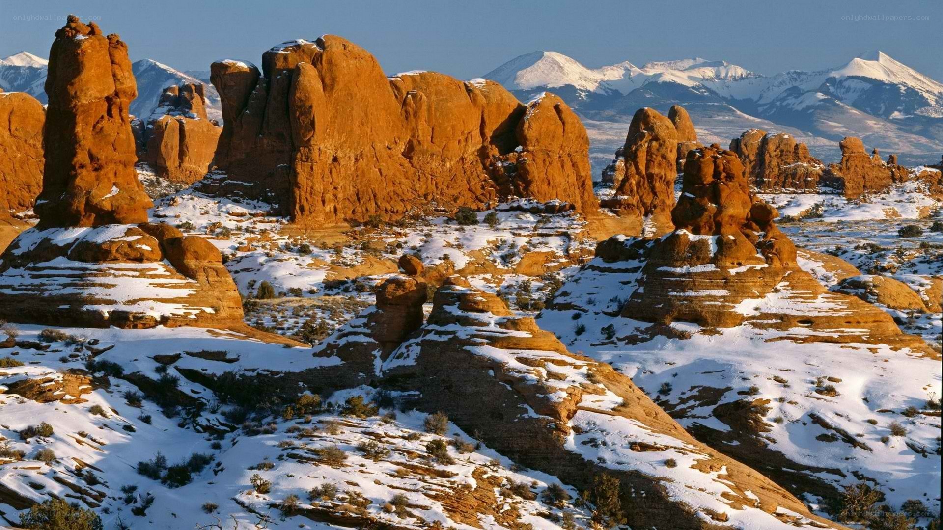 Snow-covered rock formations