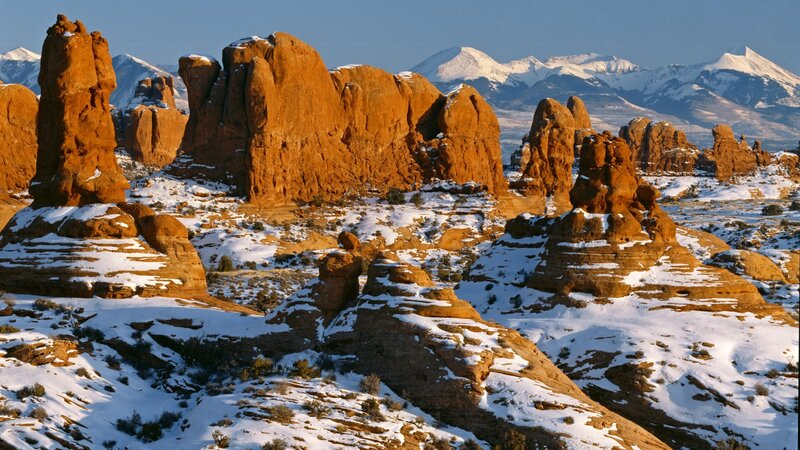 snow-covered rock formations