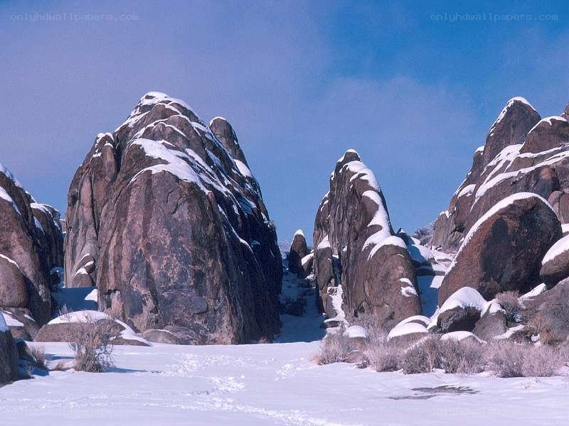 Snow-covered rock formations