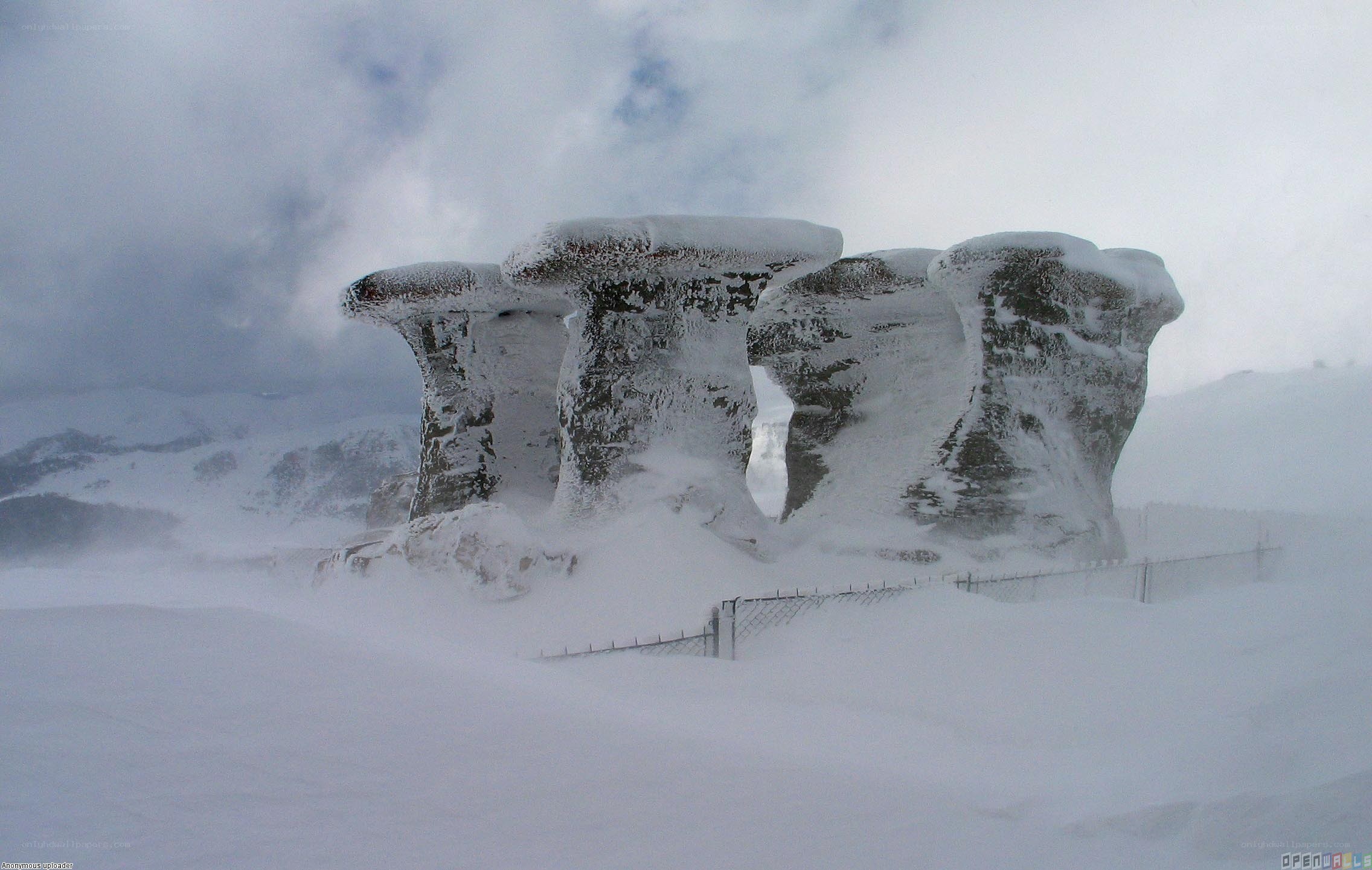 Snow-covered rock formations