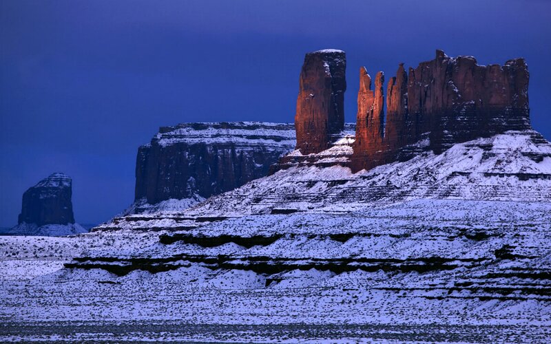 Snow-covered Rock Formations — Blue, Dramatic, Winter