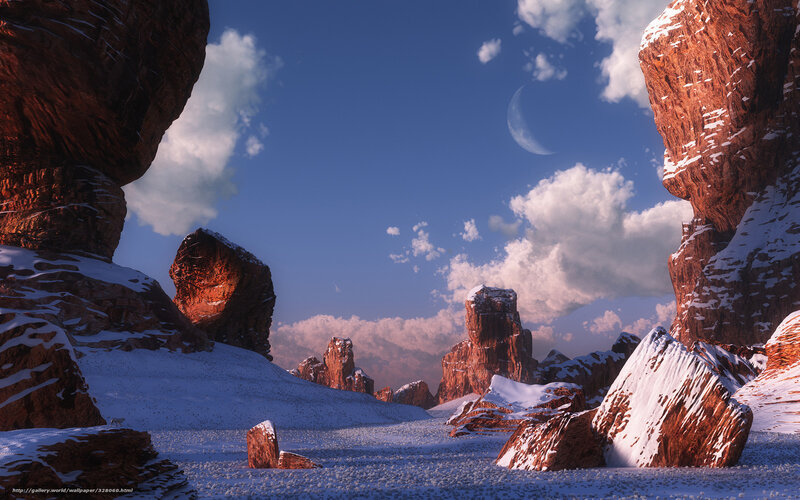 Snow-covered Rock Formations — Blue, Serene, Night