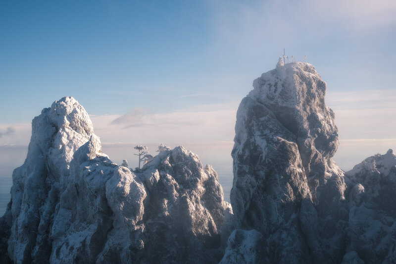 Snow-covered Rock Formations — Blue, Serene, Winter