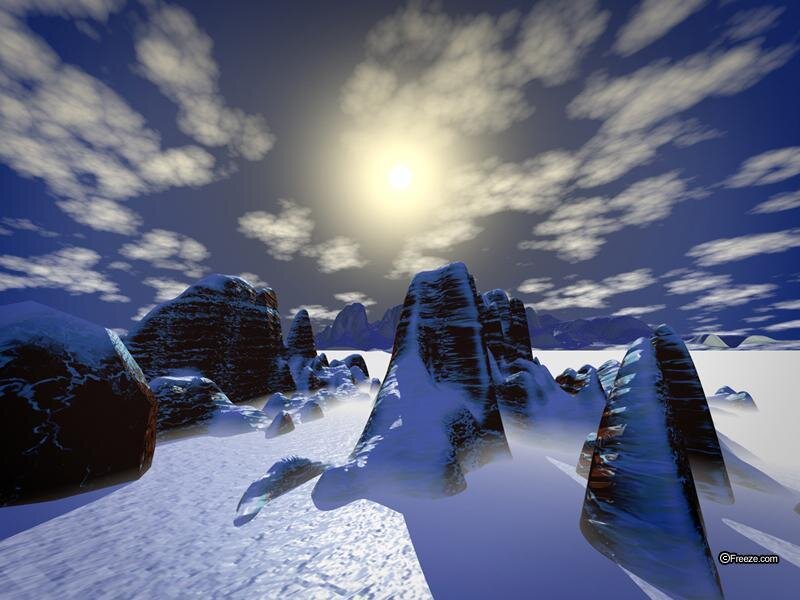 Snow-covered Rock Formations — Blue