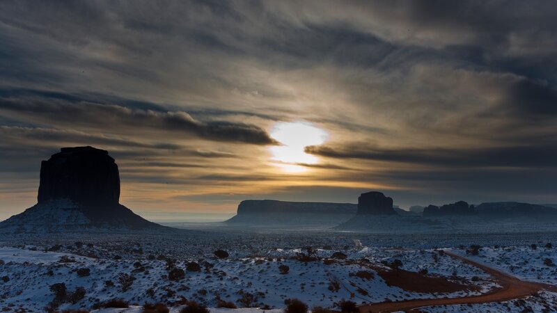 Snow-covered Rock Formations — Gray