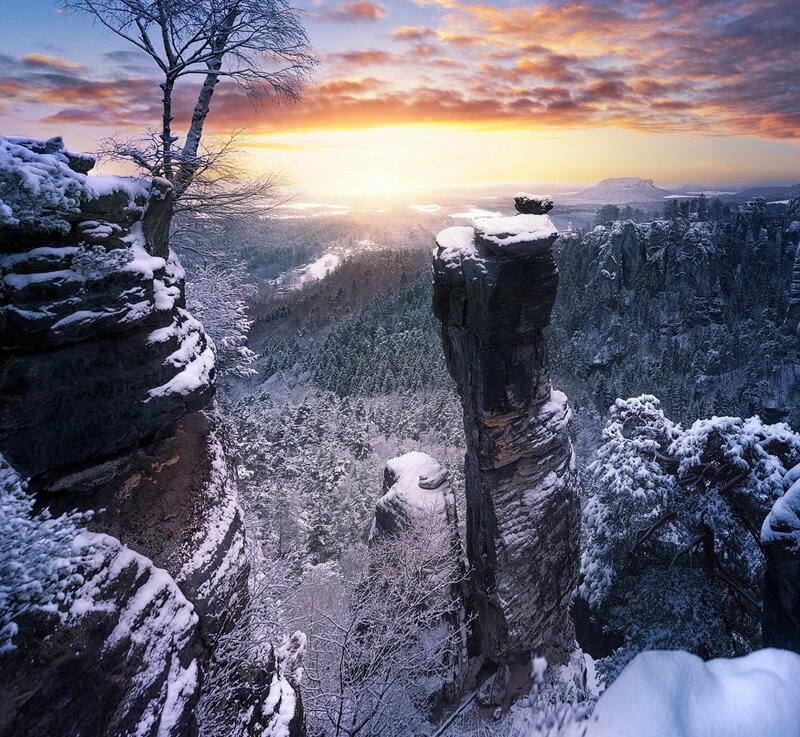 Snow-covered Rock Formations — Orange