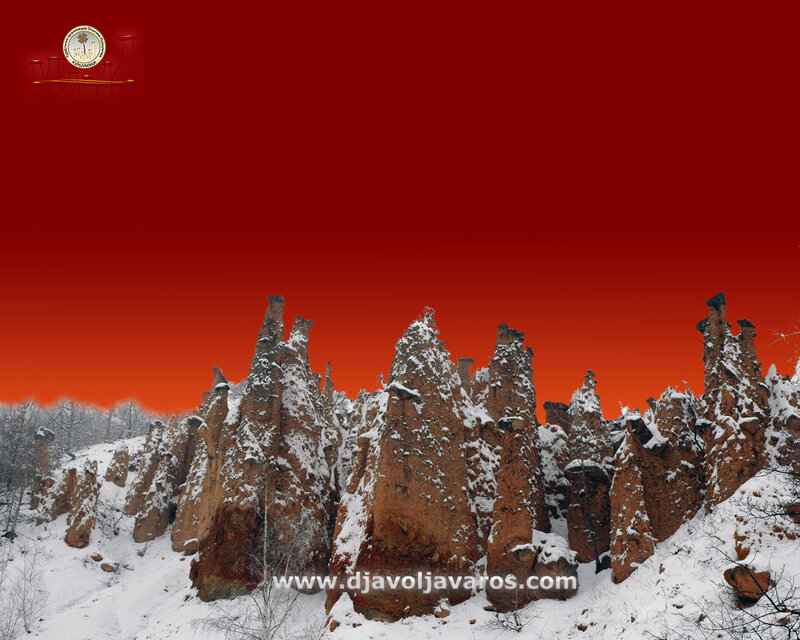 Snow-covered Rock Formations — Red, Dramatic, Winter