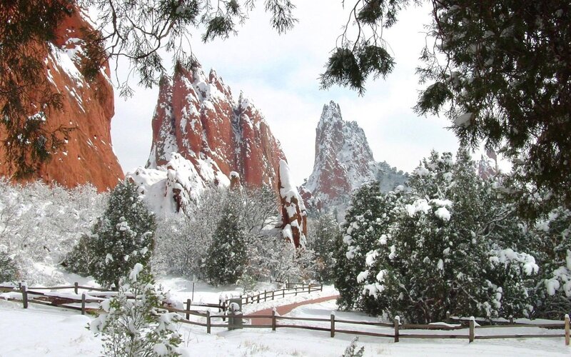 Snow-covered Rock Formations — Red, Serene