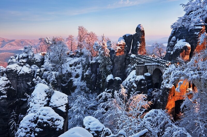 Snow-covered Rock Formations — White, Serene