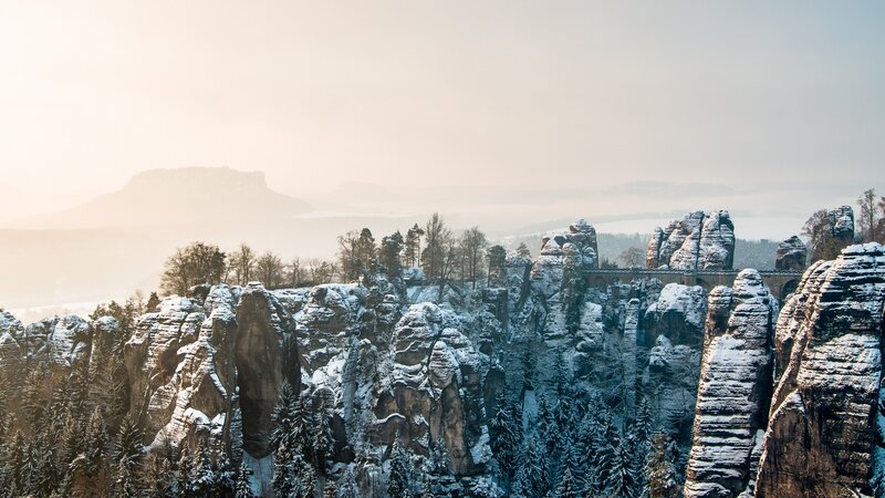 Snow-covered Rock Formations — White, Serene, Winter, Photograph