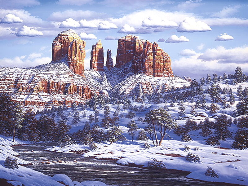 Snow-covered Rock Formations — White, Serene, Winter