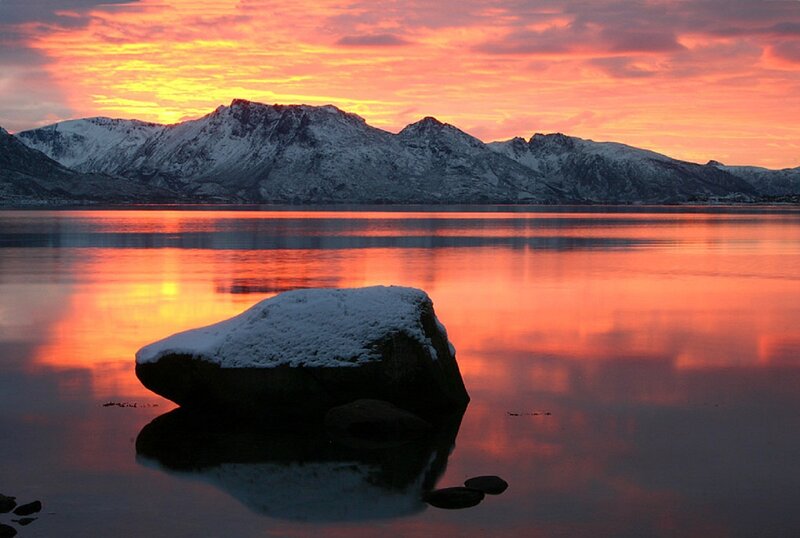 Snow-covered Rock in Water